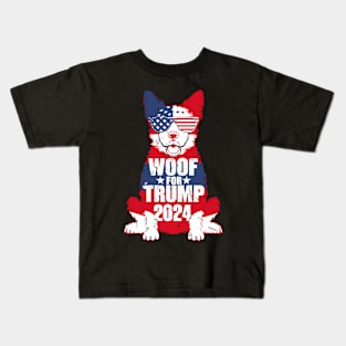 Woof For Trump Election America Usa Dog 2024 Kids T-Shirt